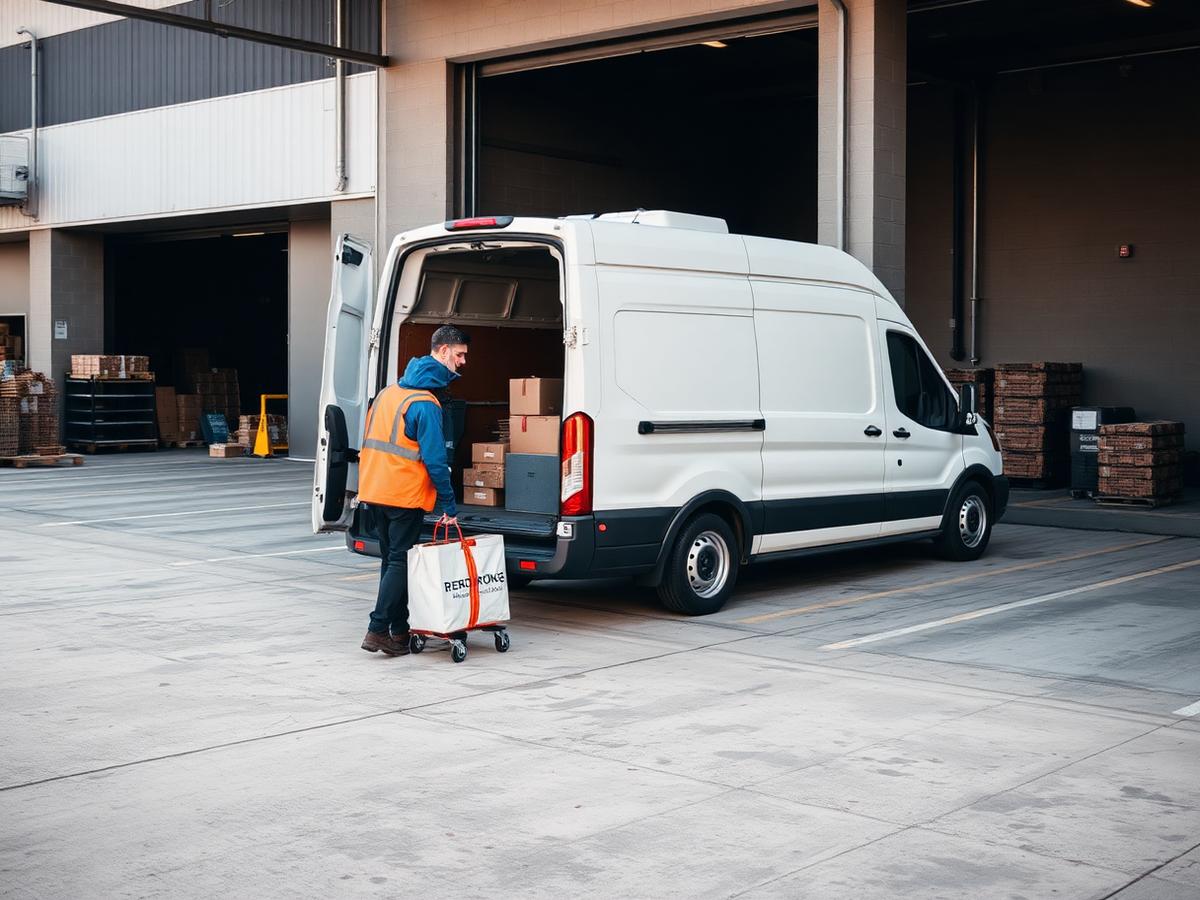 Courier loading parcels into a delivery van